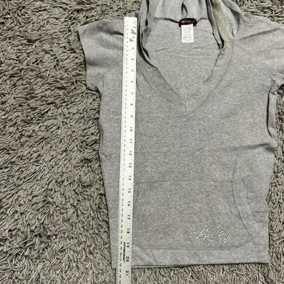 Y2K Gray Hooded Babytee Size L Boa Style - Picture 6 of 6
